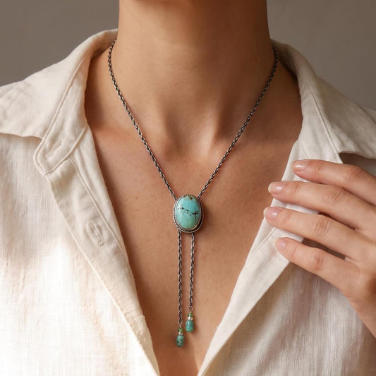 Turquoise Bolo Necklace - Sterling Silver