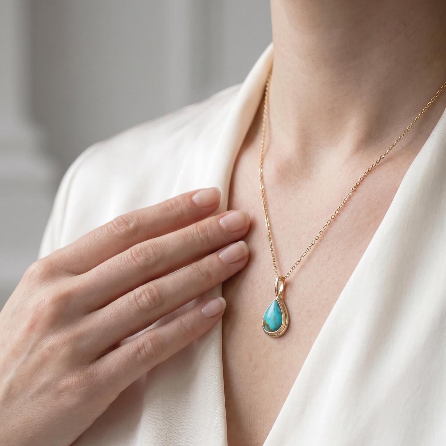 Hubei Turquoise Teardrop Pendant | 14K 18K Gold Bezel