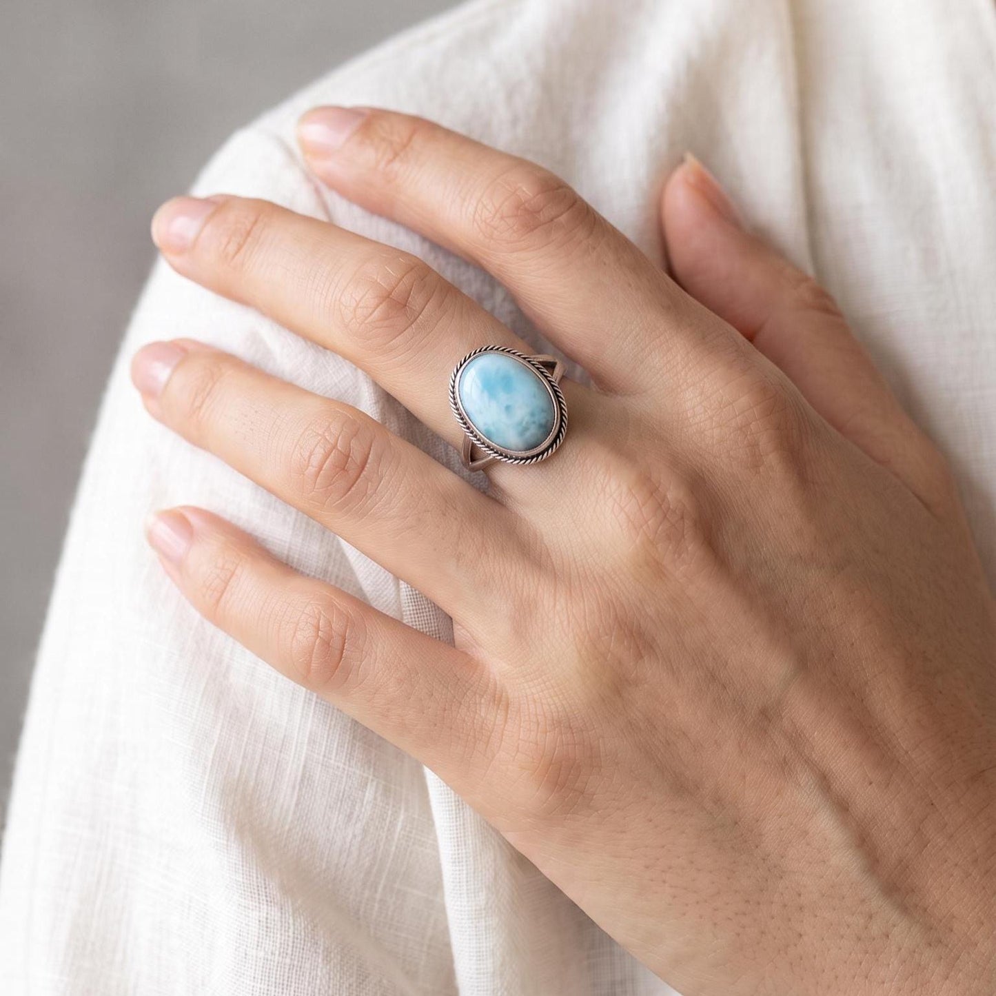 Larimar Boho Ring | Sterling Silver
