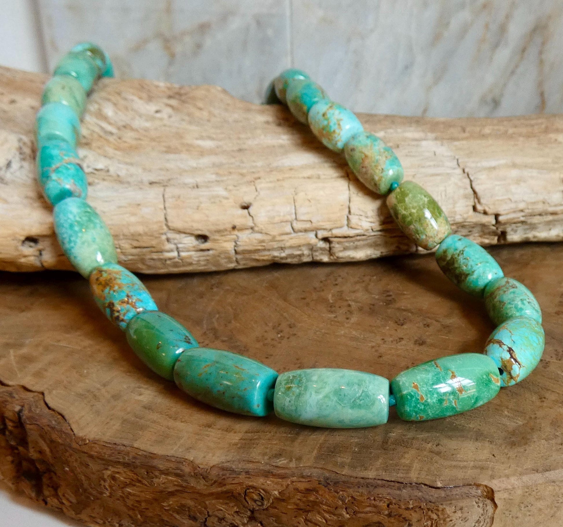 Hubei Turquoise Barrel Beads Necklace | Sterling Silver