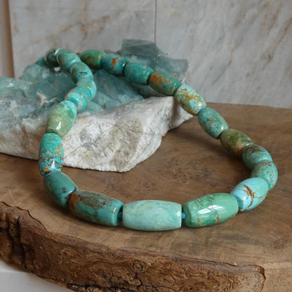 Hubei Turquoise Barrel Beads Necklace | Sterling Silver