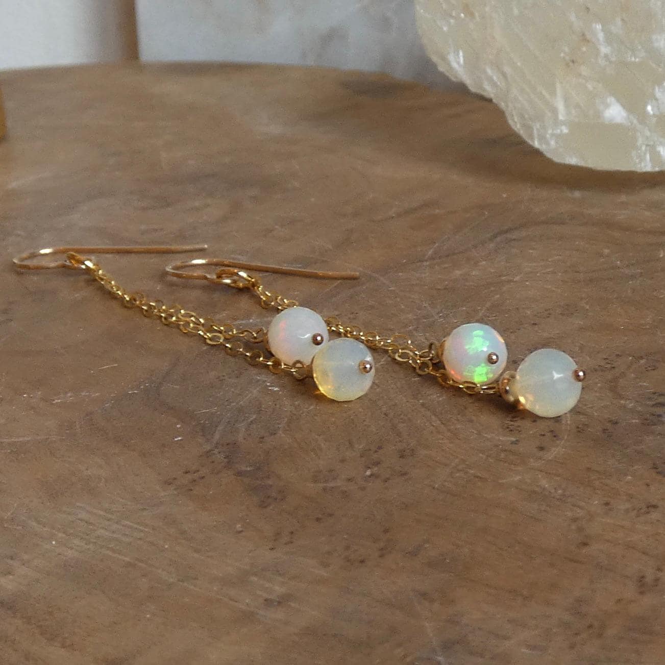 Ethiopian Opal Chain Earrings | 14 KT Gold Filled