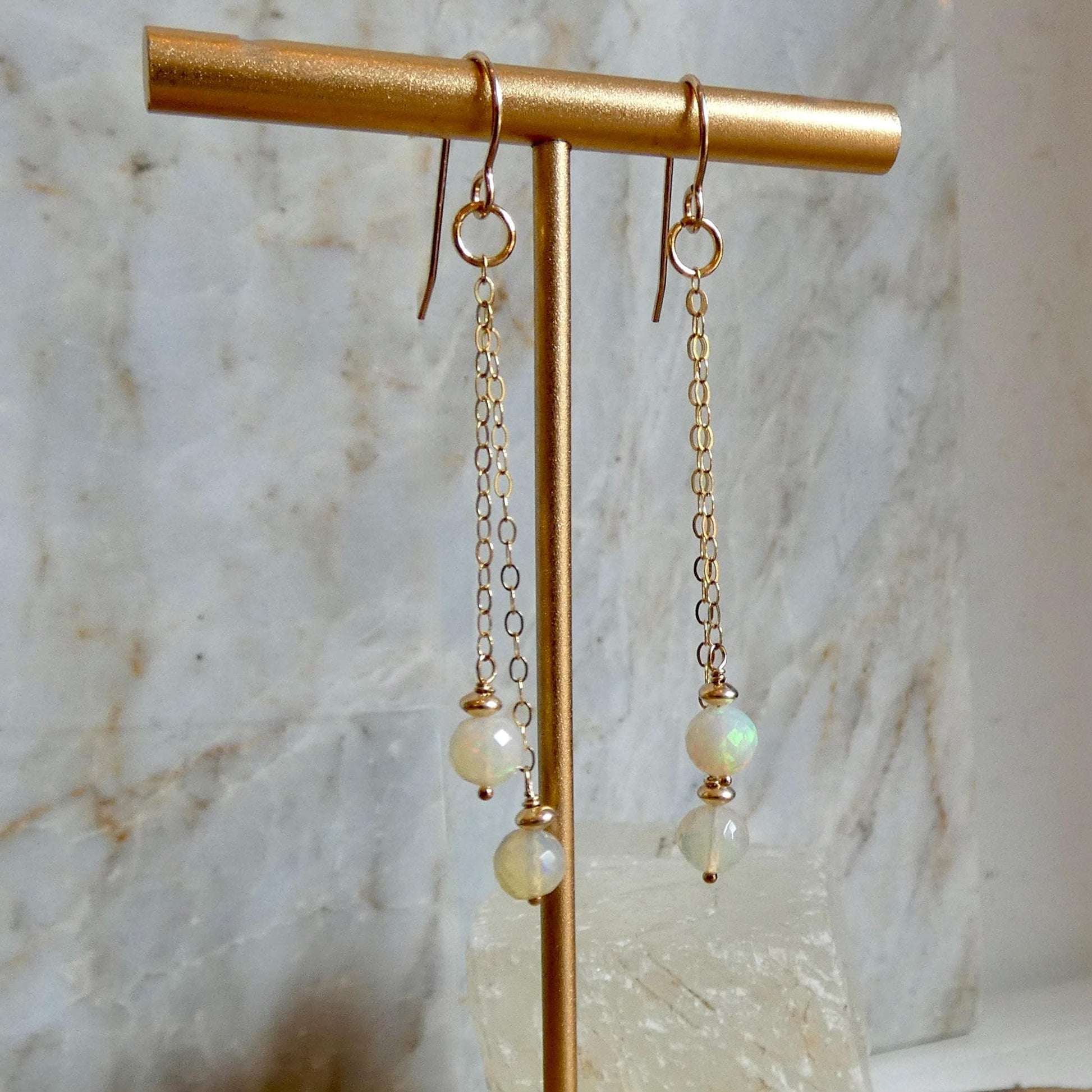 Ethiopian Opal Chain Earrings | 14 KT Gold Filled