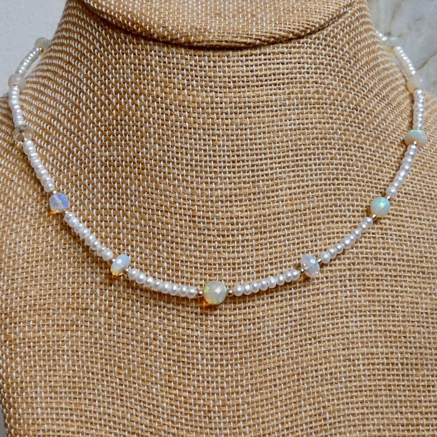 Ethiopian Opal Pearl Necklace | 14 KT Gold Filled