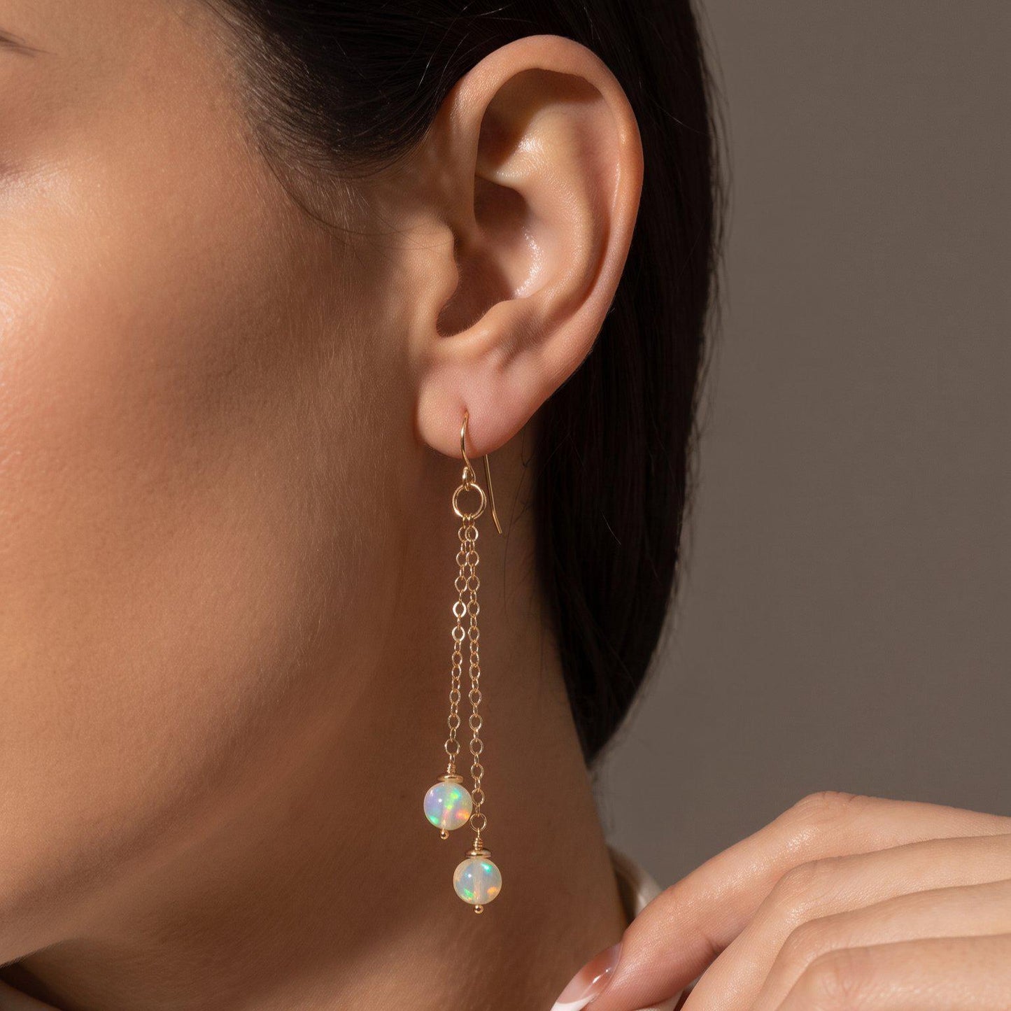 Ethiopian Opal Chain Earrings | 14 KT Gold Filled