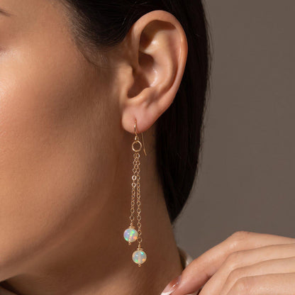 Ethiopian Opal Chain Earrings | 14 KT Gold Filled