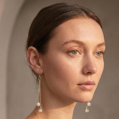 Ethiopian Opal Chain Earrings | 14 KT Gold Filled