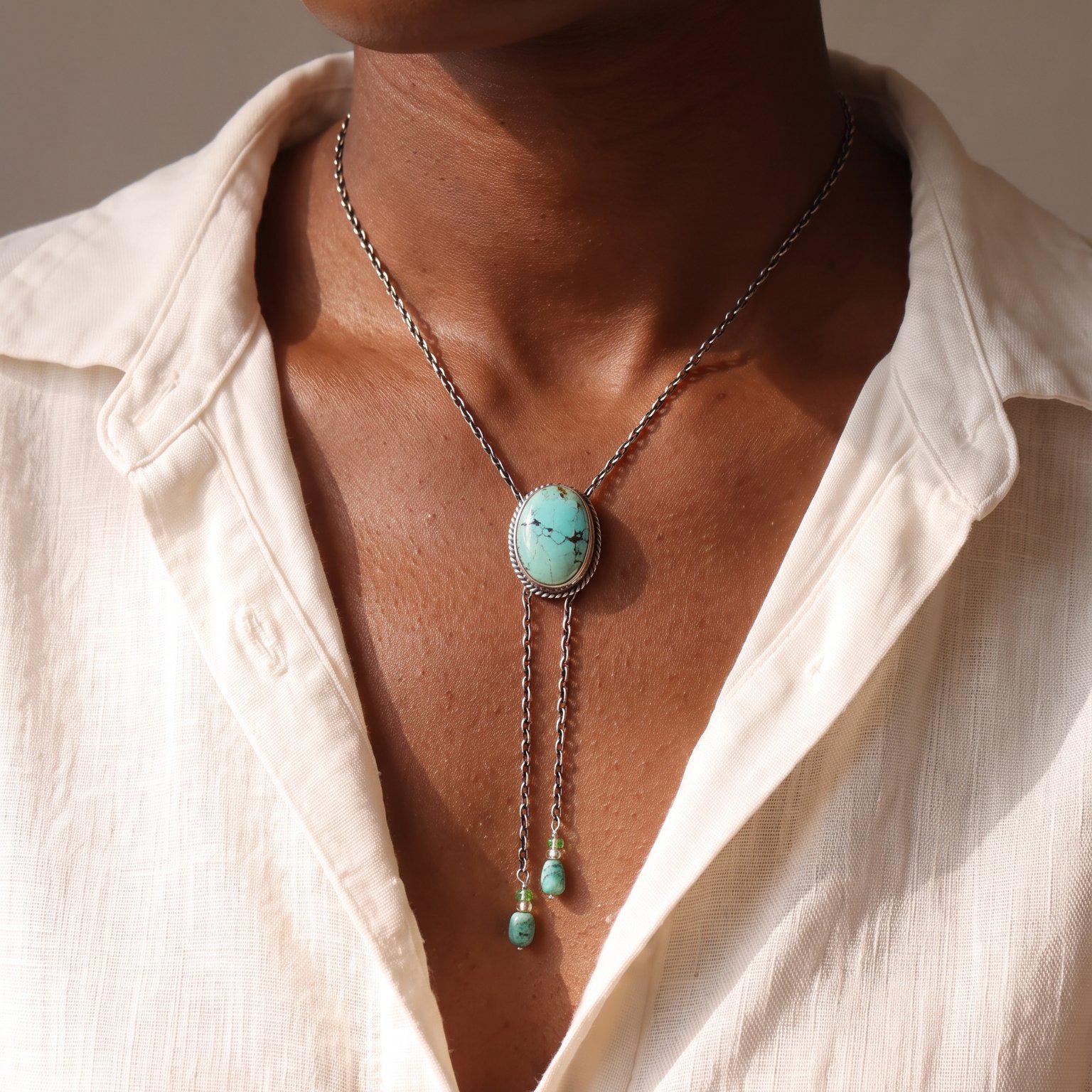 Turquoise Mock Bolo Necklace | Sterling Silver