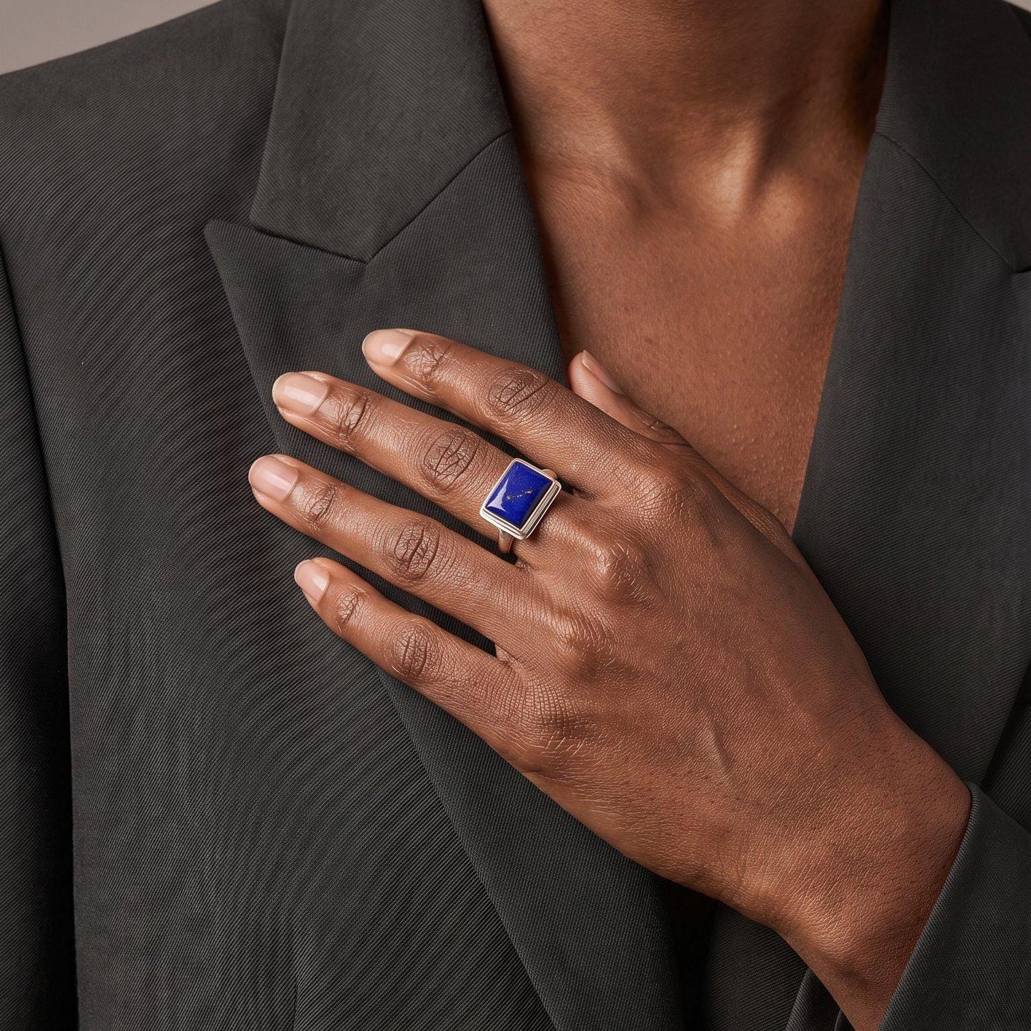 Blue Lapis Ring East-West Rectangle Ring | Sterling Silver