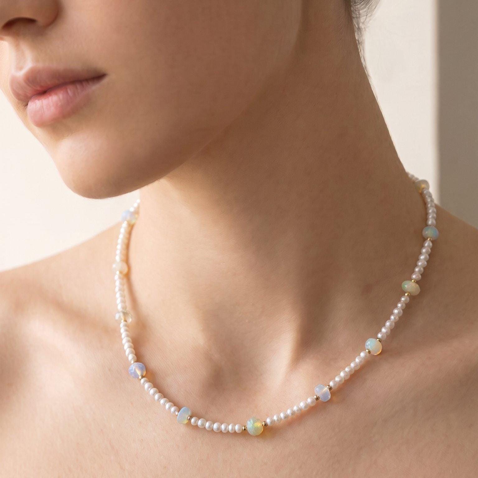 Ethiopian Opal Pearl Necklace | 14 KT Gold Filled