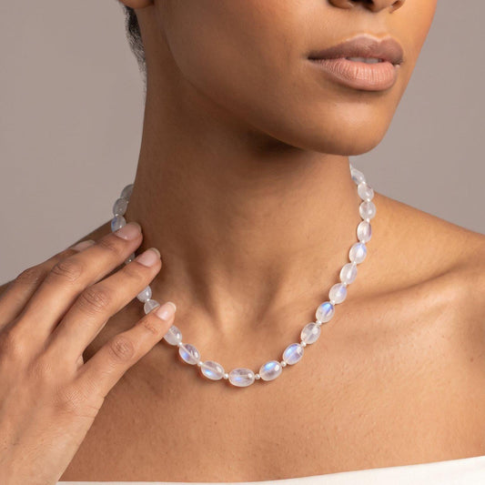Rainbow Moonstone and Pearl Beaded Necklace - Graduated Beads
