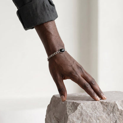 Black Agate Link Bracelet | Sterling Silver