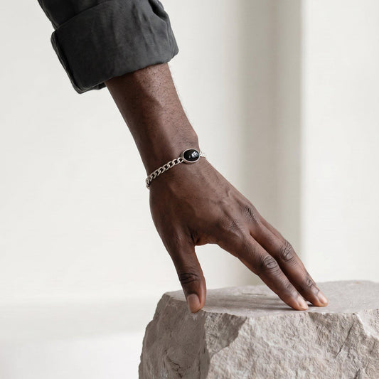 Black Agate Link Bracelet | Sterling Silver
