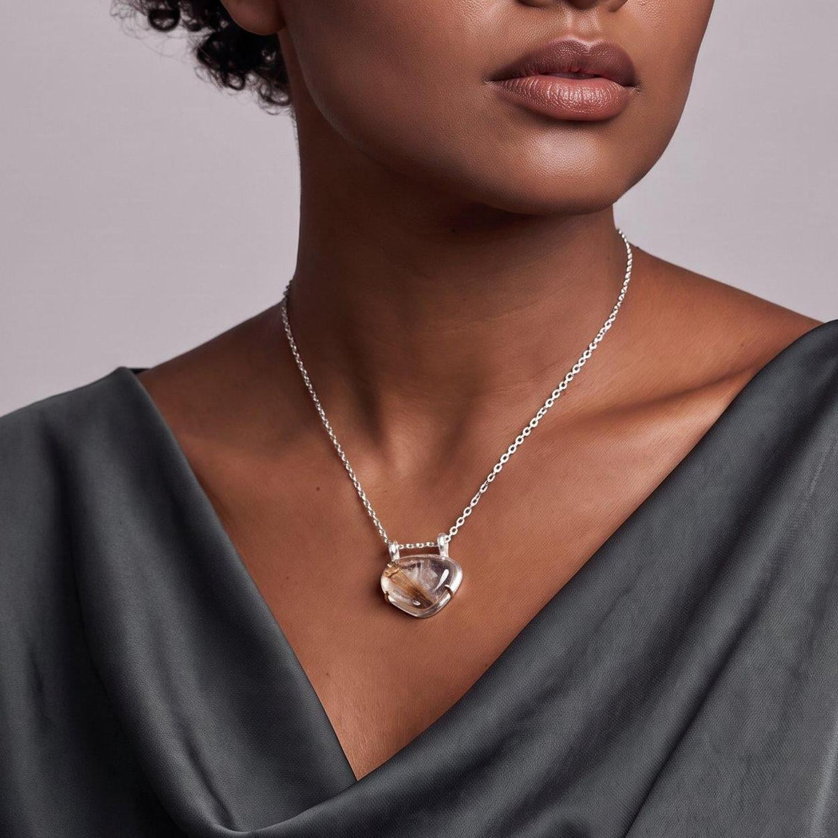 Copper Rutilated Quartz Pendant | 14K Gold | Sterling Silver