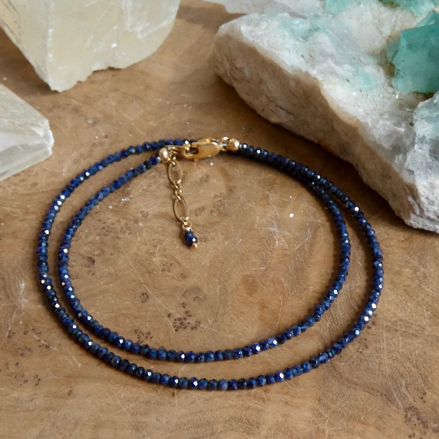 AAA Blue Sapphire Beaded Necklace | 14 KT GF