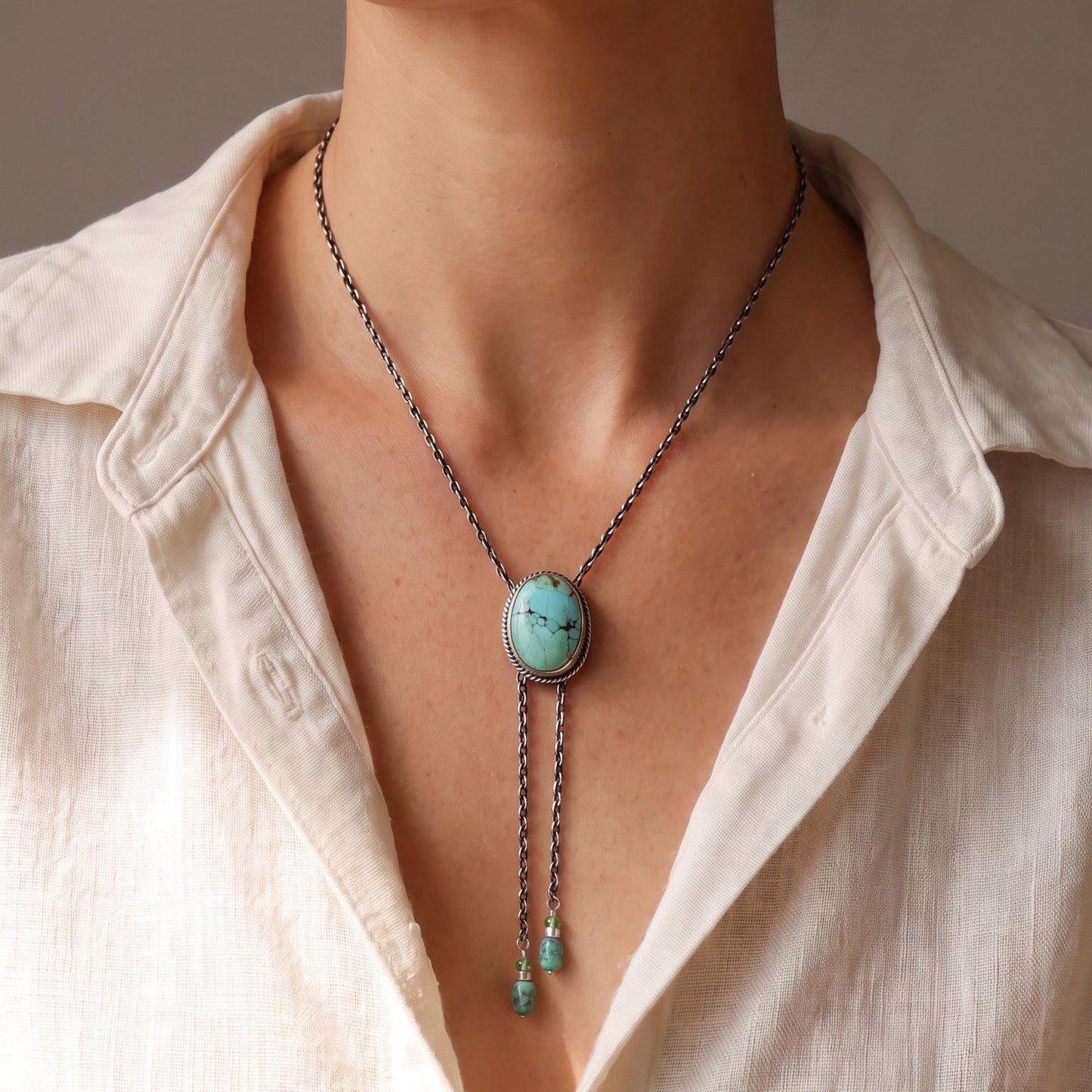 Turquoise Mock Bolo Necklace | Sterling Silver