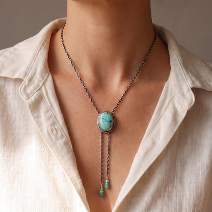 Turquoise Mock Bolo Necklace | Sterling Silver
