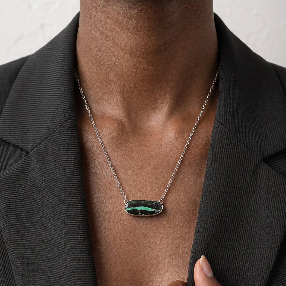 Black Jack Turquoise Bar Necklace | Sterling Silver