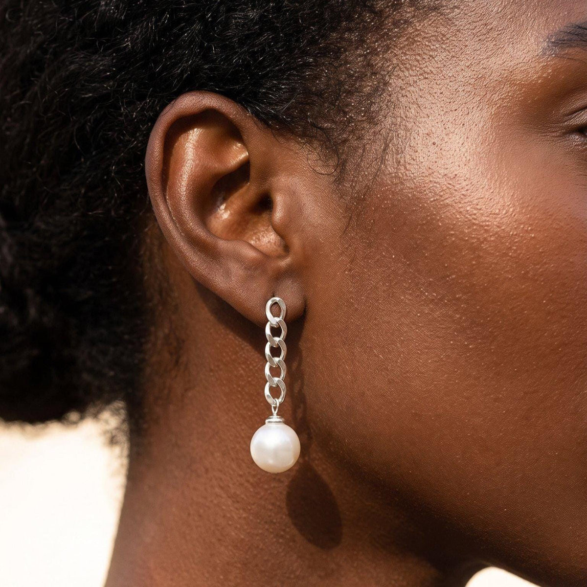 Chunky Pearl Chain Earrings | Sterling Silver