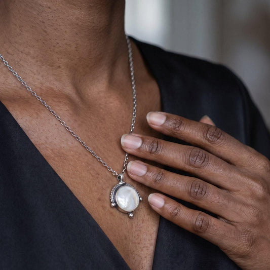 Mother of Pearl Compass Pendant – Sterling Silver Silversmith Necklace
