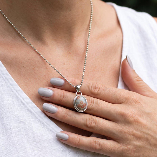 Rose Cut Ocean Jasper Pendant | Sterling Silver