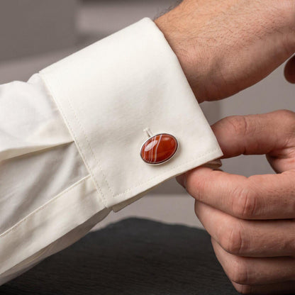 Red Banded Agate Cuff Links | Sterling Silver