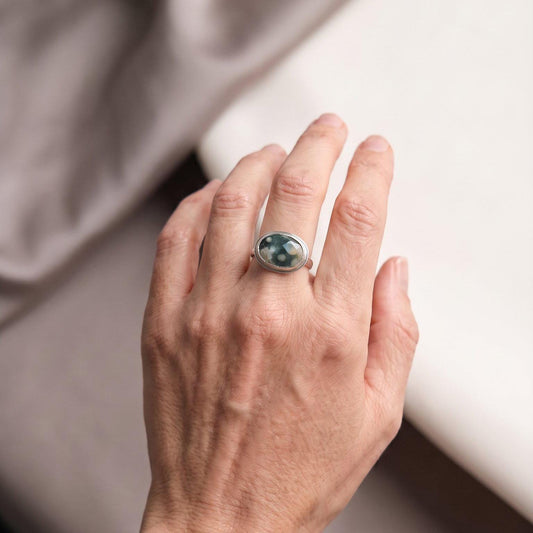Ocean Jasper CUSTOM East-West Oval Ring | Sterling Silver