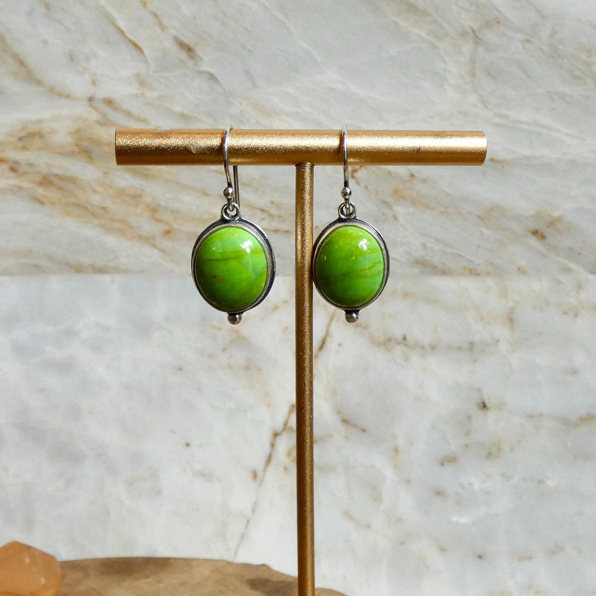 Green Turquoise Drop Earrings | Sterling Silver