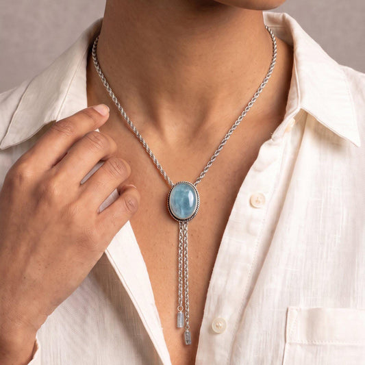 Morganite Bolo Necklace | Y Necklace | Sterling Silver