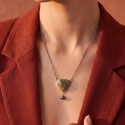 Red Creek Jasper and Freshwater Pearl Y Necklace | Sterling Silver