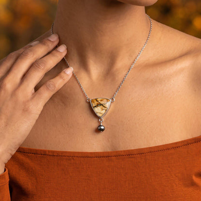 Red Creek Jasper and Freshwater Pearl Y Necklace | Sterling Silver