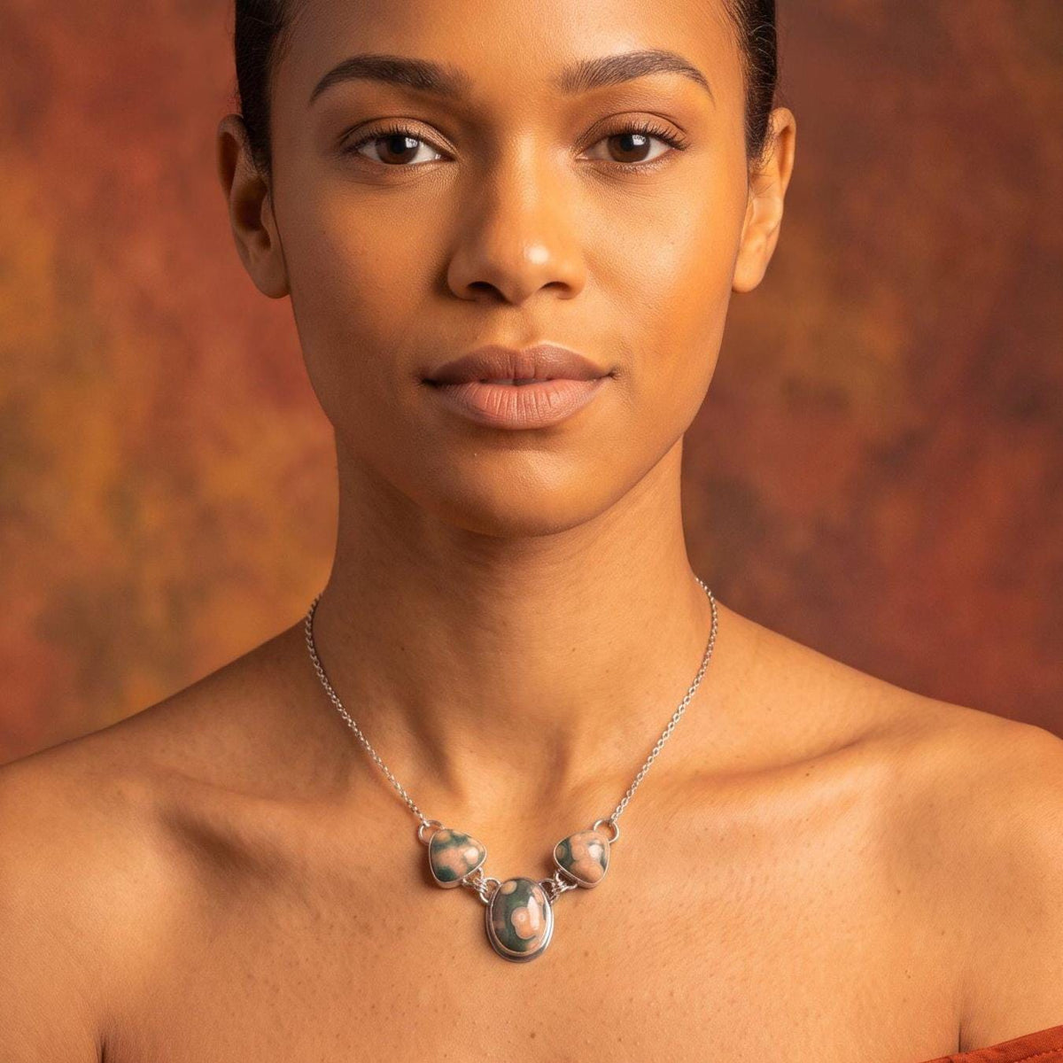 Ocean Jasper 3-Stone Necklace | Sterling Silver