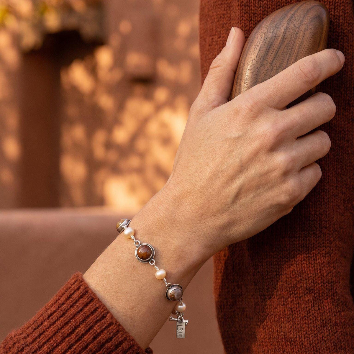 Ocean Jasper & Pearl Link Bracelet | Sterling Silver