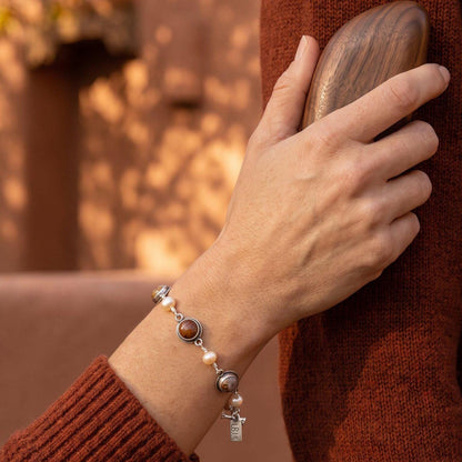 Ocean Jasper & Pearl Link Bracelet | Sterling Silver