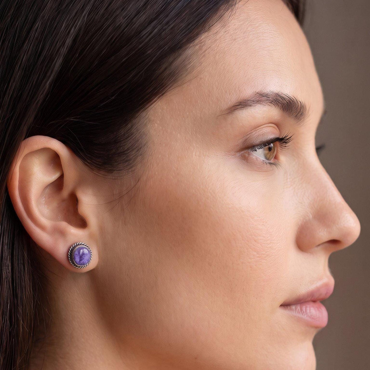 Purple Charoite Studs | Sterling Silver