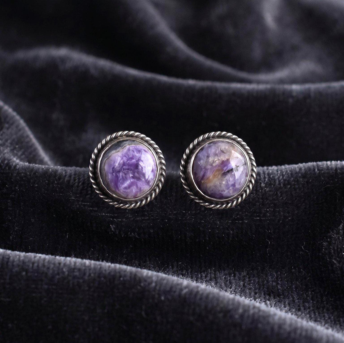 Purple Charoite Studs | Sterling Silver