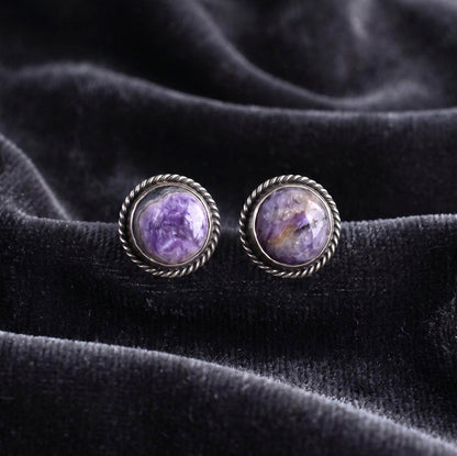 Purple Charoite Studs | Sterling Silver