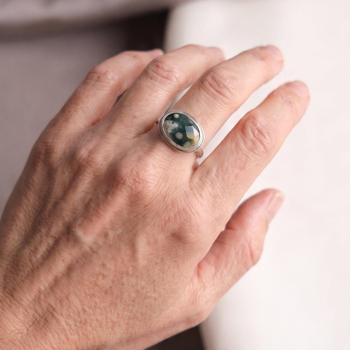 Ocean Jasper CUSTOM East-West Oval Ring | Sterling Silver