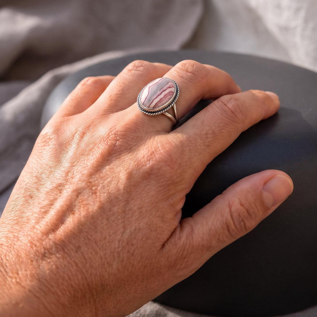 Rhodochrosite Boho Ring | Sterling Silver