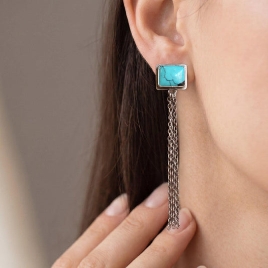 Turquoise Chain Earrings | Sterling Silver