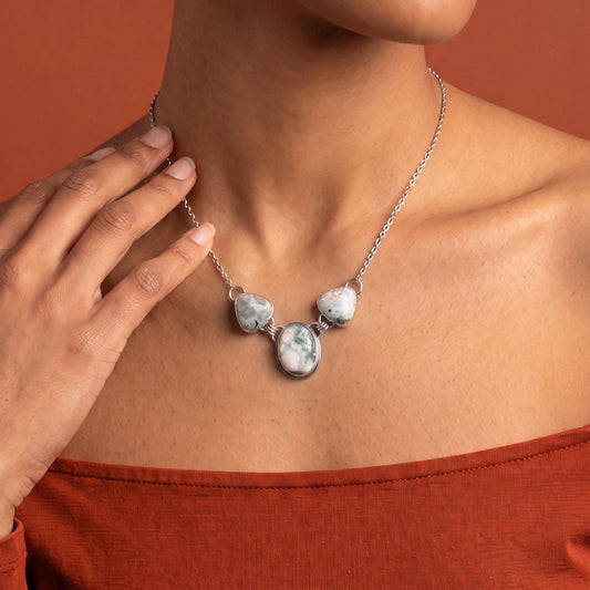 Ocean Jasper 3-Stone Necklace | Sterling Silver