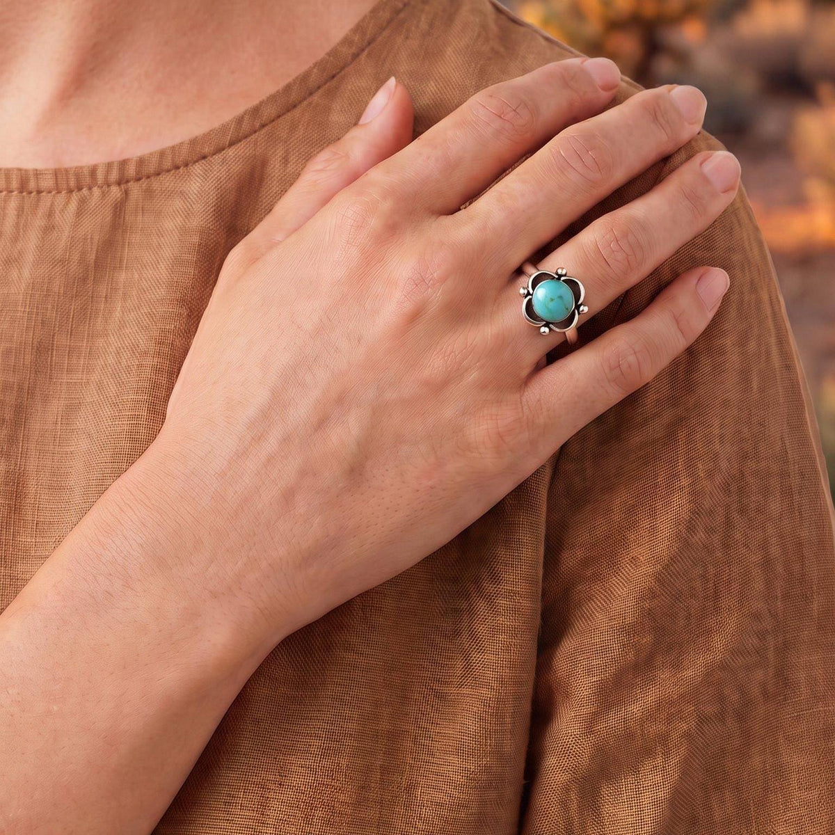 Turquoise Flower Ring | Sterling Silver