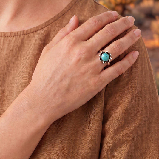 Turquoise Flower Ring | Sterling Silver