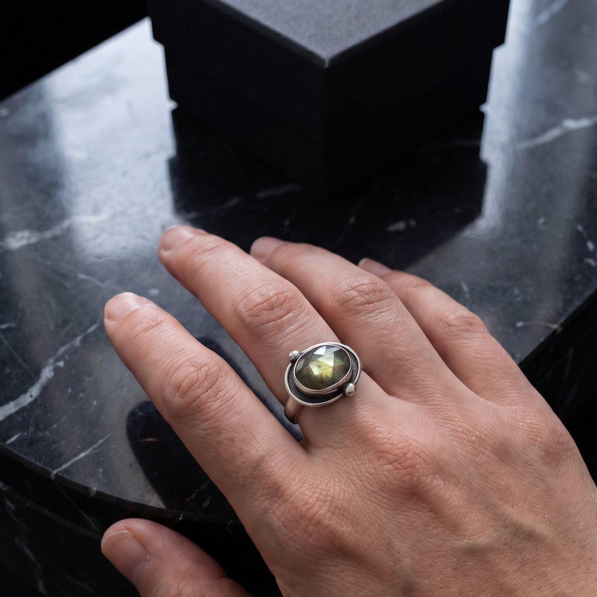 Labradorite Rose Cut Orbits Ring | Sterling Silver