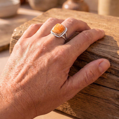 Spiny Oyster Square Ring | Sterling Silver