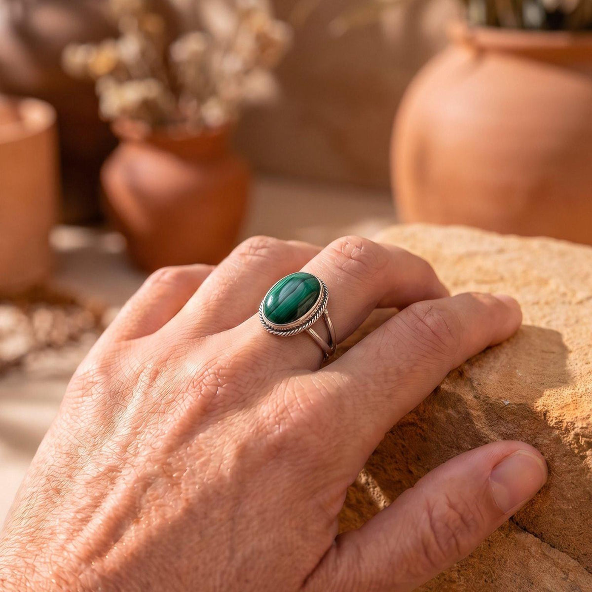 Malachite Boho Ring | Sterling Silver | Choose Your Stone