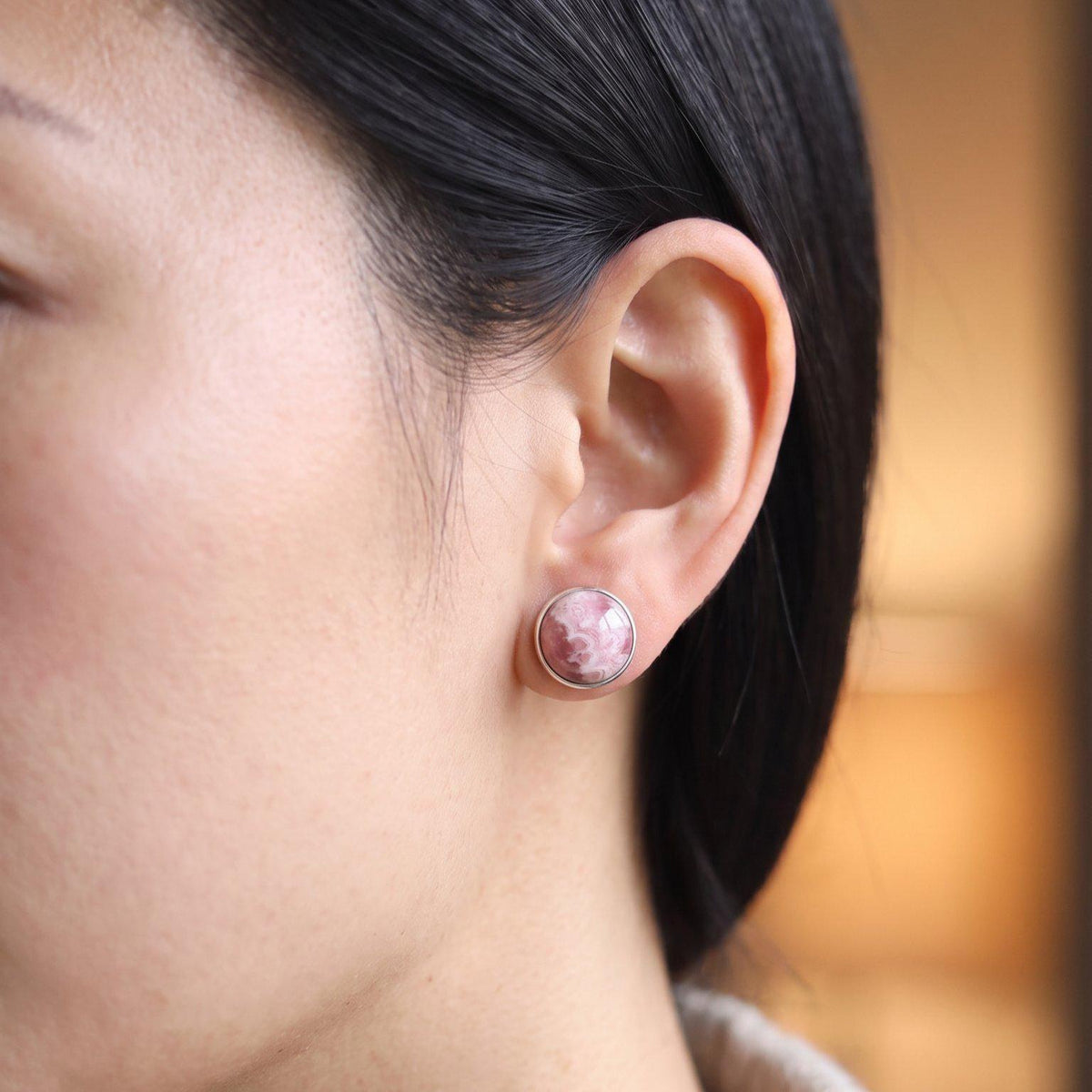 Rhodochrosite Big Post Earrings | Sterling Silver