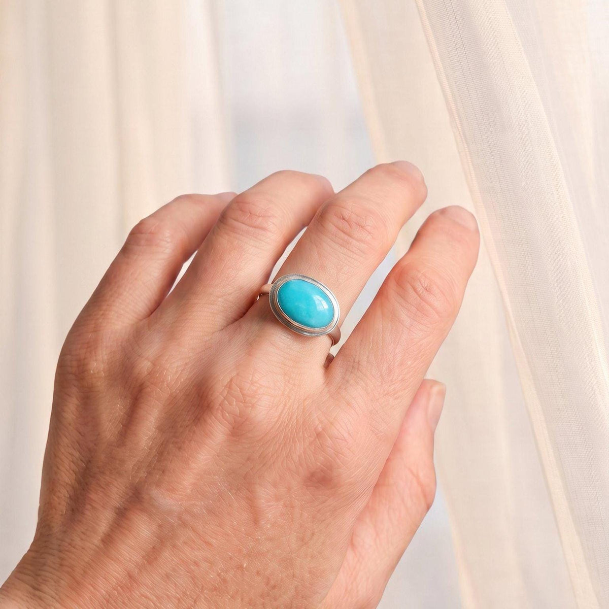 Amazonite East West Oval Ring | Sterling Silver