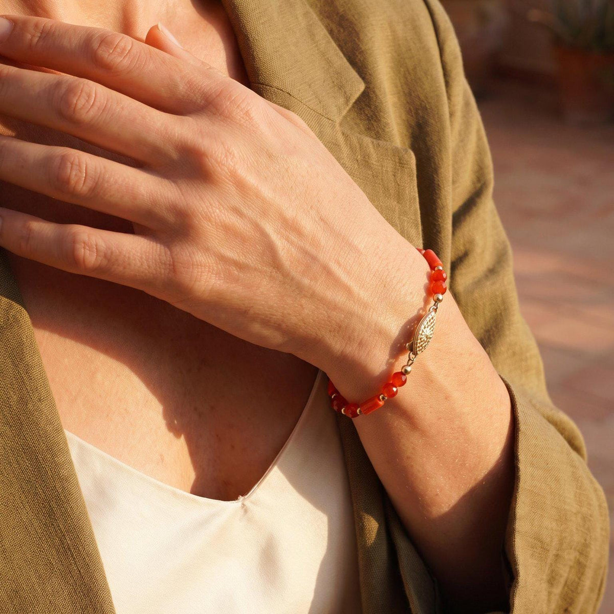 Mediterranean Red Coral Bracelet | 14K Gold Filled Clasp