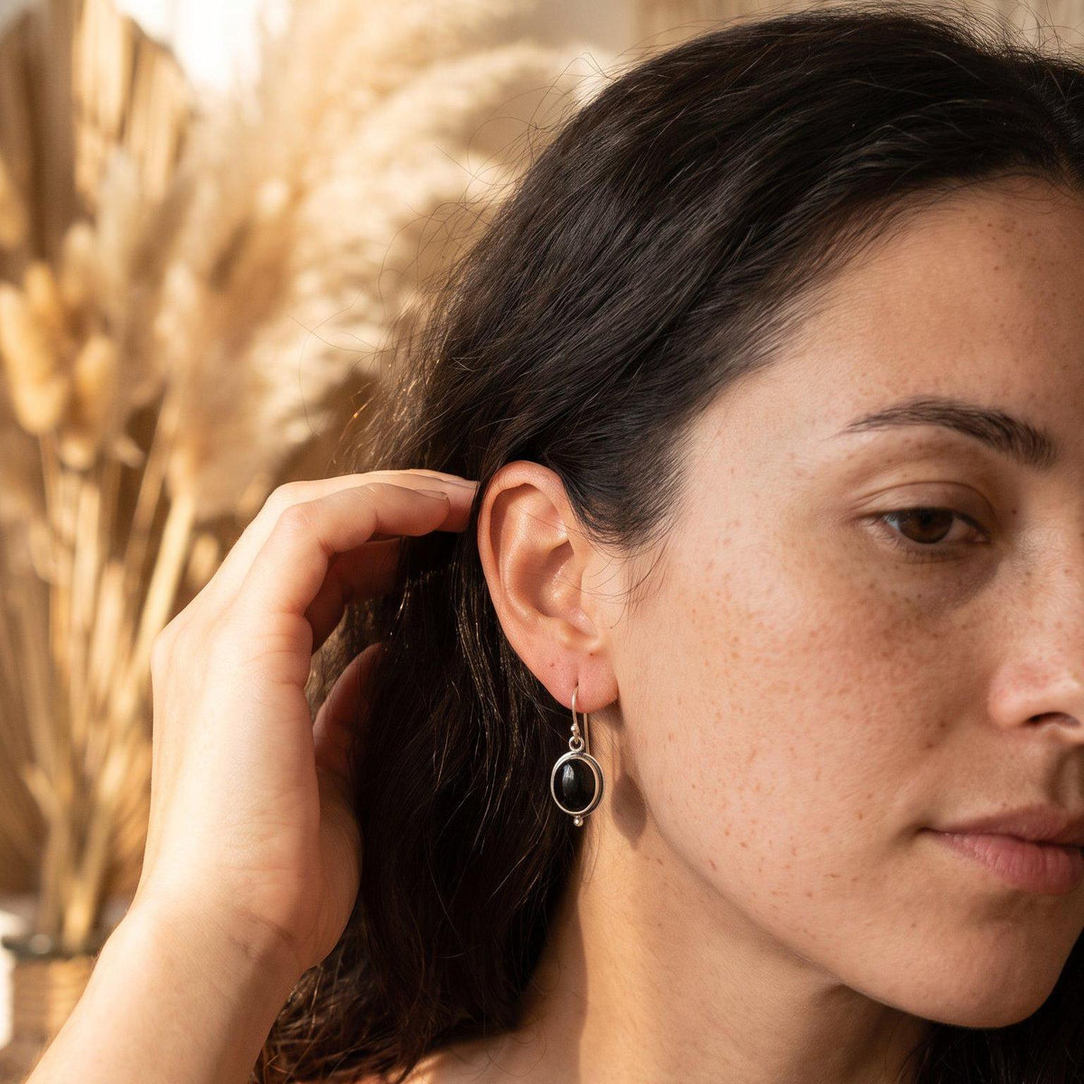 Black Agate Drop Earrings | Sterling Silver | Classic Oval